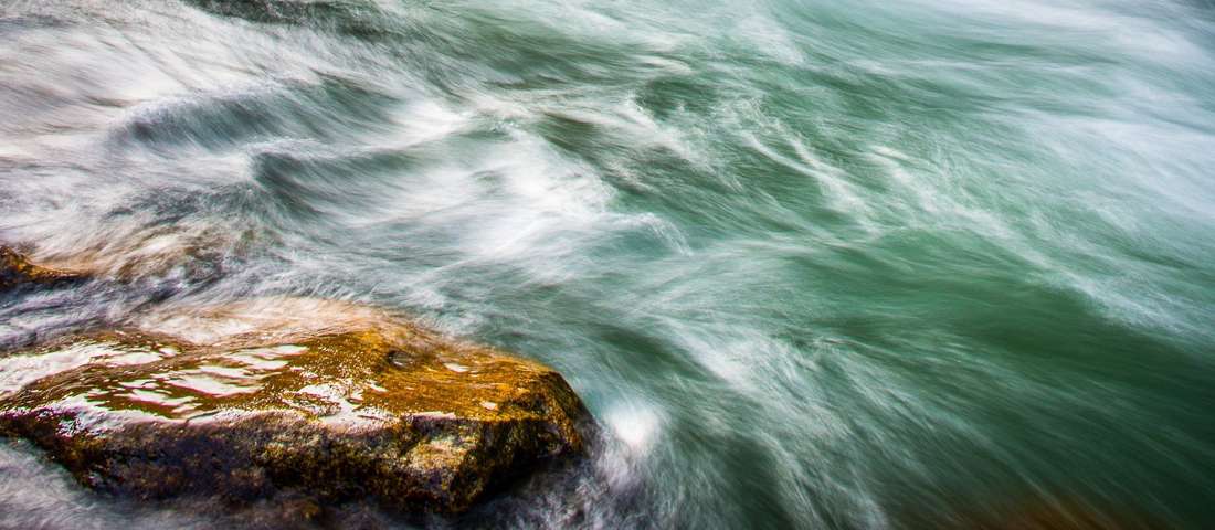 Water moving over a mossy rock